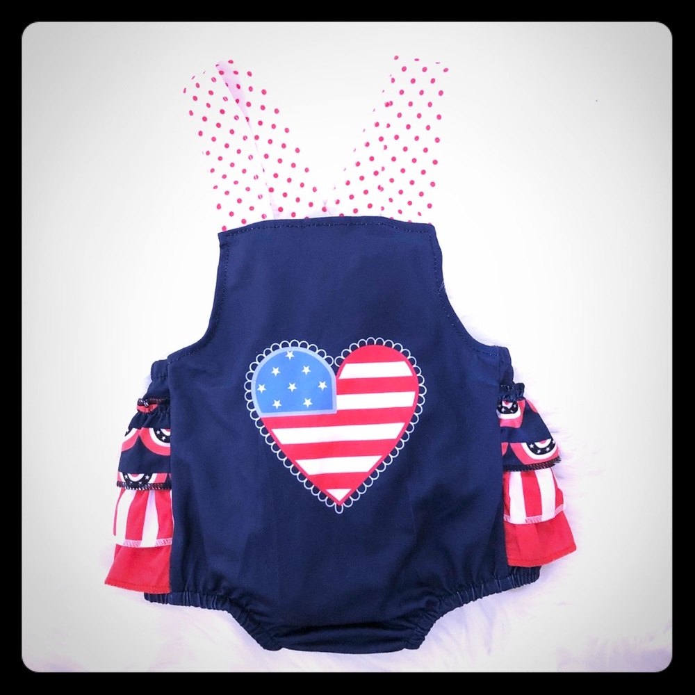 4th of July baby girl romper. Patriotic ruffles